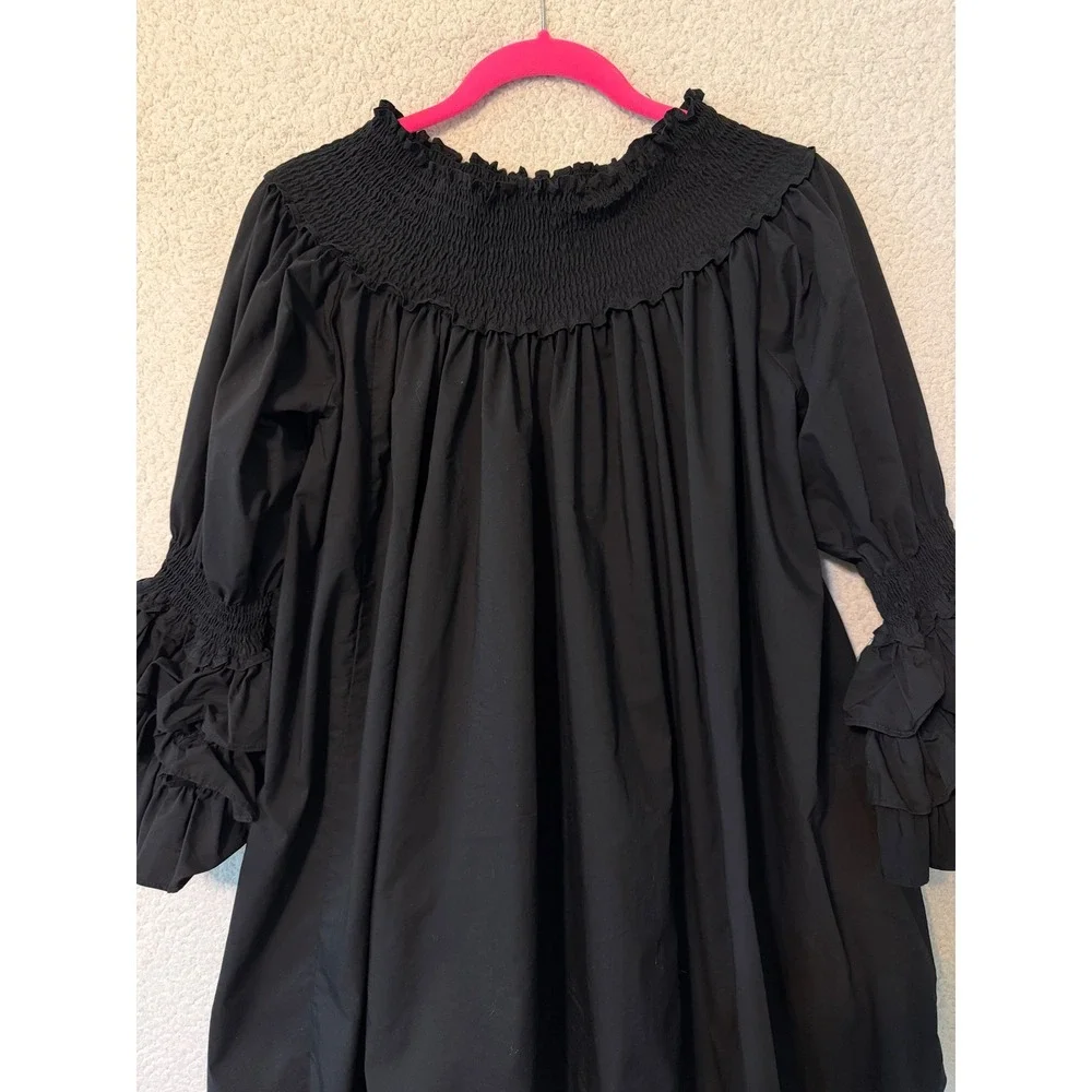 Blanc Studio Babydoll Dress Womens Black Smocked Tiered Ruffle Sleeve Mini - Picture 11 of 13